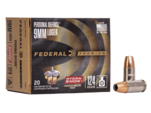Federal Hydra-Shok 9mm 124 grain JHP 20 round box